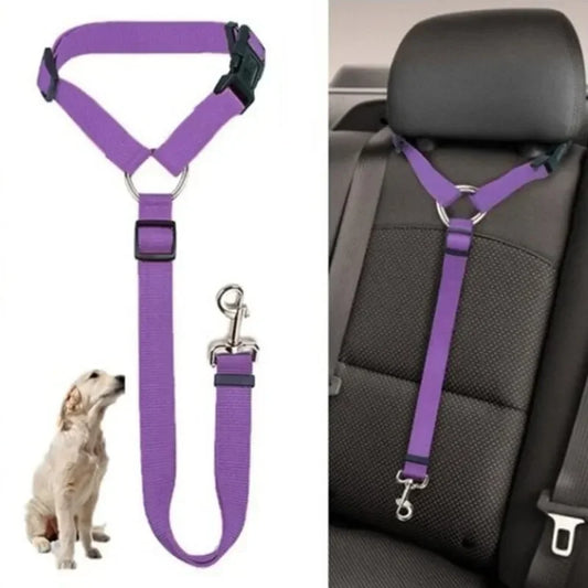 Solid Color Two-in-one Pet Car Seat Belt and Lead Leash