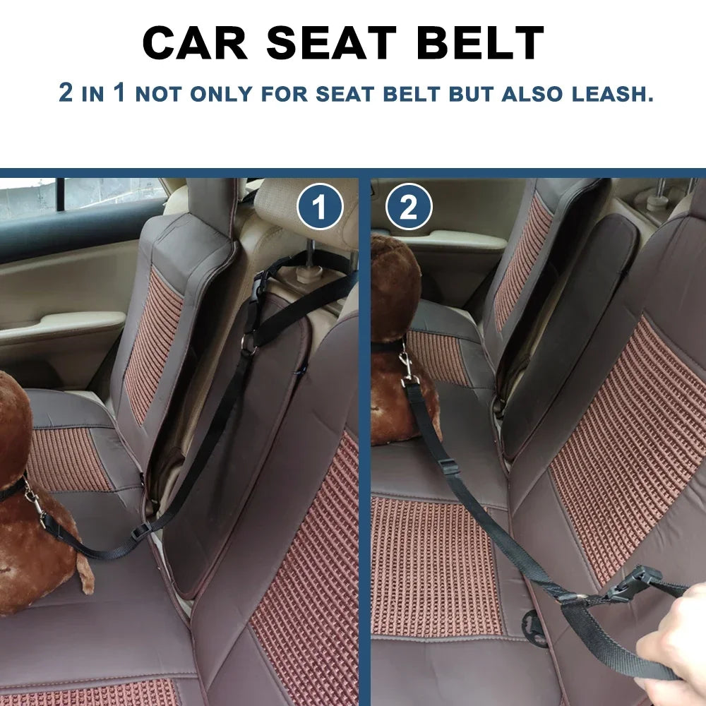 Solid Color Two-in-one Pet Car Seat Belt and Lead Leash